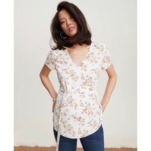Size XL Thyme Maternity White Floral Belted  V Neck Top